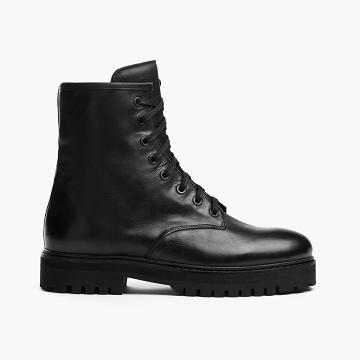 Black Thursday Combat Leather Women's Lace Up Boots | NZ176LIS