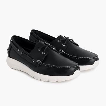 Black Thursday Handsewn Runner Leather Men's Boat Shoes | NZ365NZL