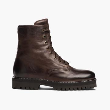 Brown Thursday Combat Leather Women's Lace Up Boots | NZ177KOR
