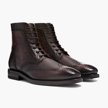 Burgundy Thursday Wingtip Leather Men's Lace Up Boots | NZ390DFM57