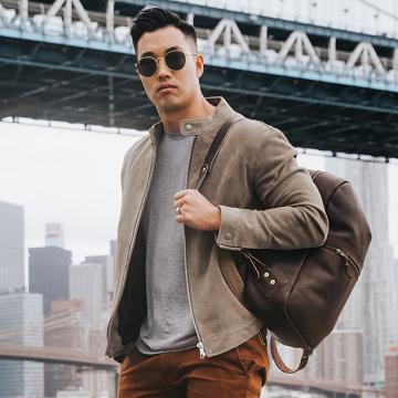 Taupe Thursday Racer Suede Men's Jackets | NZ329CTV